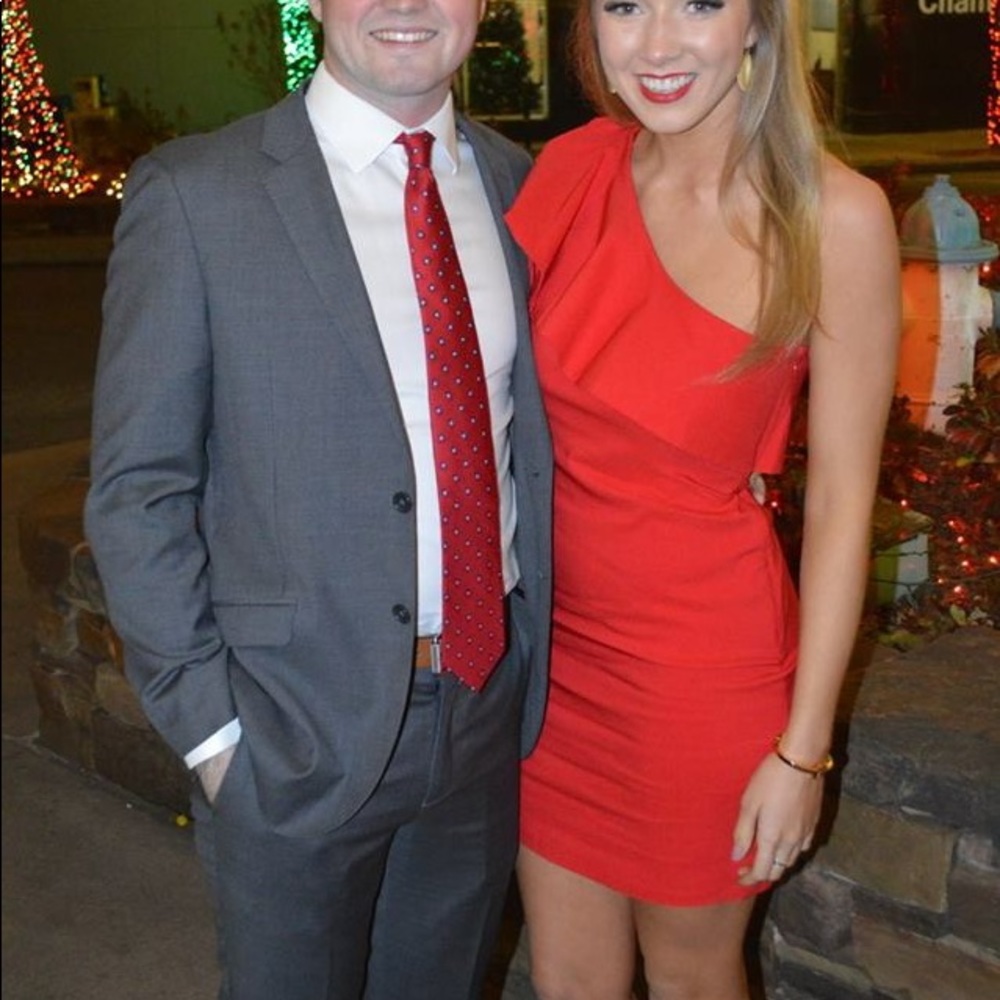 Red ruffle one shoulder dress